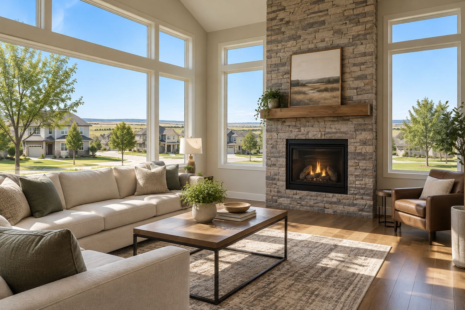 A bright living room, illustrative